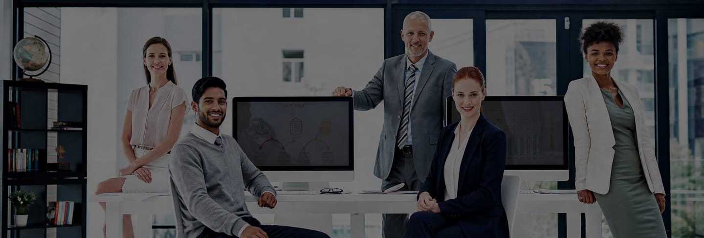Business professionals in a bright meeting room