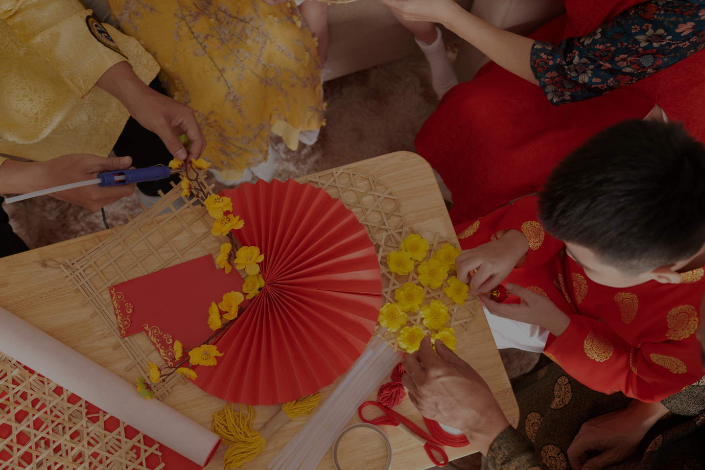 Family decorating for Chinese New Year